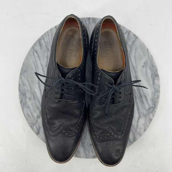 Cole Haan Wingtip Oxford Shoes Mens 11.5 Black Pebbled Leather Lace Up Business